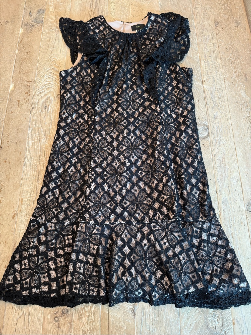 Maia Black Lace Flutter-Sleeve Dress 14